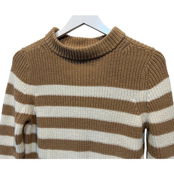 Talbots Womens Petite Medium Mock Neck Sweater Shaker Stitch Tan Cream Stripe - Picture 5 of 11